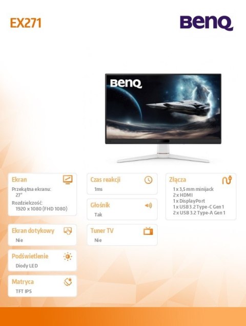 Monitor 27 cali EX271 1ms IPS/180Hz/FullHD/Gaming
