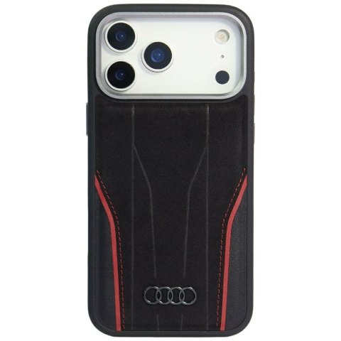 Etui Audi R8 Genuine Leather MagSafe do iPhone 17 Pro czarno-czerwony