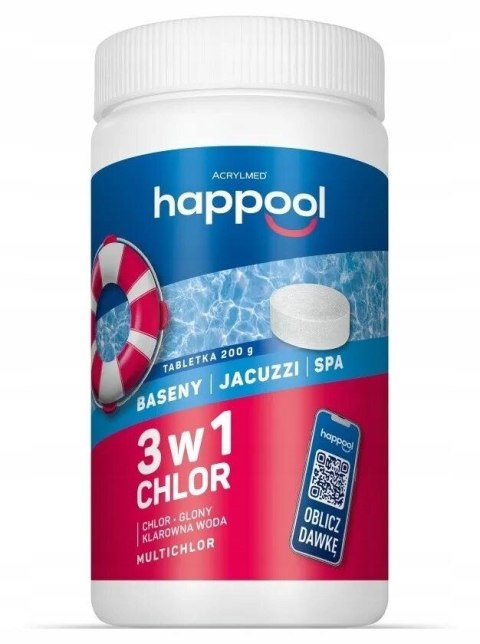 Acrylmed 1kg Multichlor 200g do długotrwałej dezynfekcji wody w basenie - tabletki