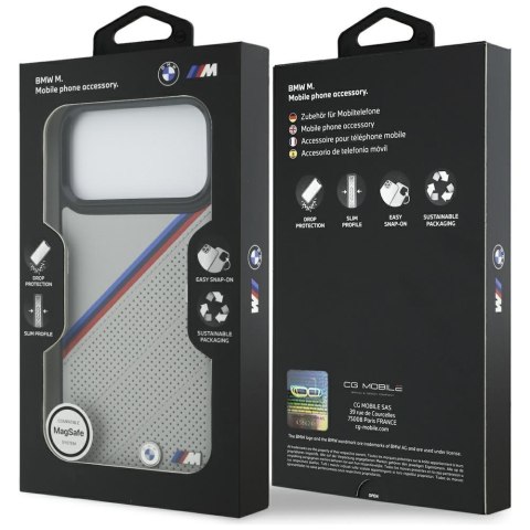Etui BMW M Tricolor Metal Logo MagSafe do iPhone 17 Pro Max / 18 Pro Max szary