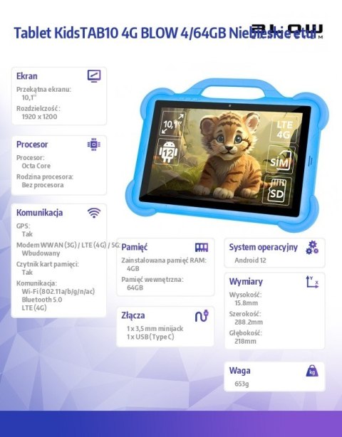 Tablet KidsTAB10 4G BLOW 4/64GB Niebieskie etui