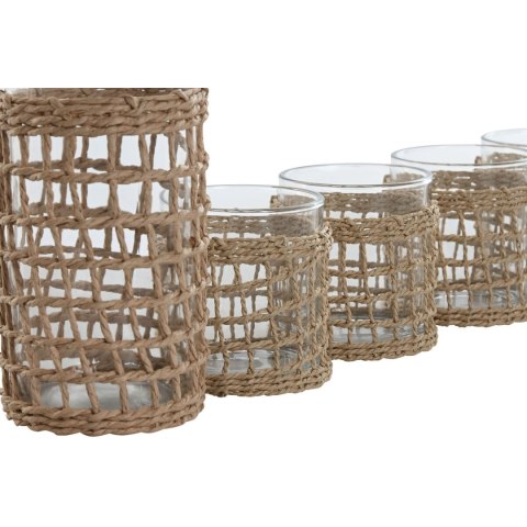 Zestaw szklanek z butelką Home ESPRIT Naturalny Szkło Włókno 1 L