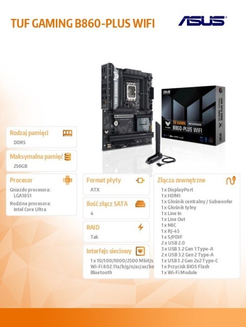 Płyta główna TUF GAMING B860-PLUS WIFI s1851 4DDR5 USBC ATX