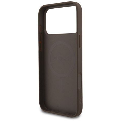 Etui Guess 4G Strap Triangle Logo MagSafe do iPhone 17 Pro Max brązowy