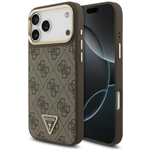 Etui Guess 4G Triangle Logo MagSafe do iPhone 17 Pro Max brązowy złoty