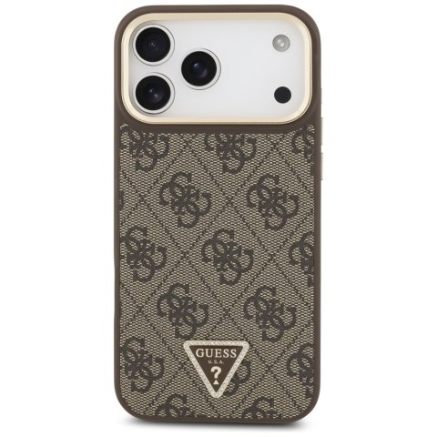 Etui Guess 4G Triangle Logo MagSafe do iPhone 17 Pro Max brązowy złoty