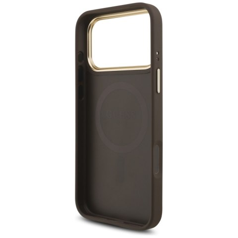 Etui Guess 4G Triangle Logo MagSafe do iPhone 17 Pro Max brązowy złoty