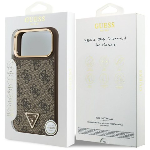 Etui Guess 4G Triangle Logo MagSafe do iPhone 17 Pro Max brązowy złoty