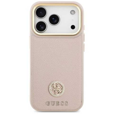Etui Guess Grained Strass Logo MagSafe do iPhone 17 Pro różowy
