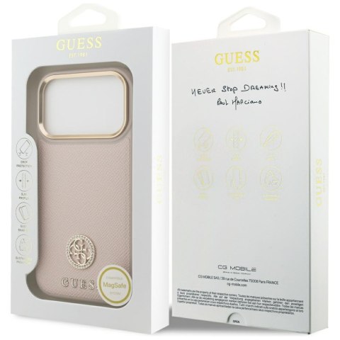 Etui Guess Grained Strass Logo MagSafe do iPhone 17 Pro różowy