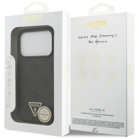 Etui Guess Leather 4G Triangle Strass MagSafe do iPhone 17 Pro czarny