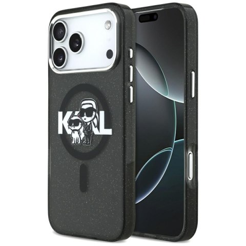 Etui Karl Lagerfeld IML Glitter Karl & Choupette Sketch Logo MagSafe do iPhone 17 Pro Max czarny