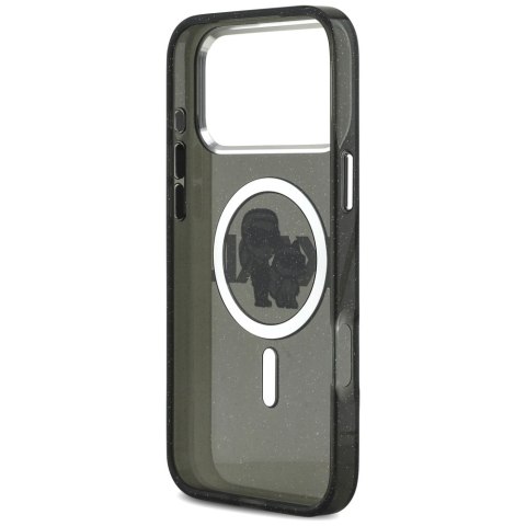 Etui Karl Lagerfeld IML Glitter Karl & Choupette Sketch Logo MagSafe do iPhone 17 Pro Max czarny