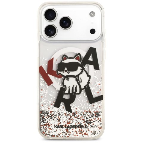 Etui Karl Lagerfeld Liquid Glitter Choupette Logo MagSafe do iPhone 17 Pro Max przezroczysty