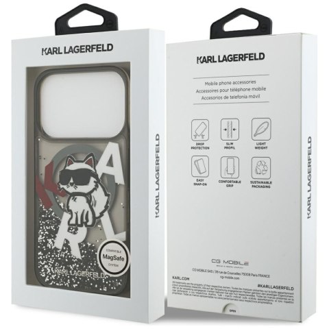 Etui Karl Lagerfeld Liquid Glitter Choupette Logo MagSafe do iPhone 17 Pro czarny
