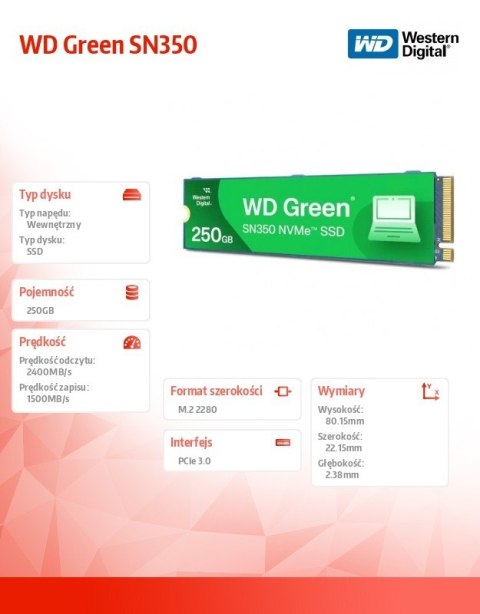 Dysk SSD Green 250GB M.2 2280 SN350 NVMe PCIe