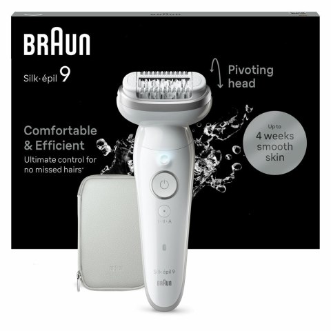 Depilator Braun Silk-épil 9 9-011, srebrny, biały, 40 pęsety, MicroGrip, 0,5 mm, bateria, wbudowana bateria