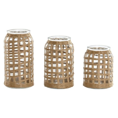 Zestaw 3 Wazony Home ESPRIT Naturalny Szkło 11 x 11 x 21 cm (3 Części)