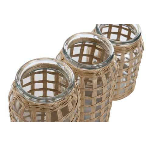 Zestaw 3 Wazony Home ESPRIT Naturalny Szkło 11 x 11 x 21 cm (3 Części)