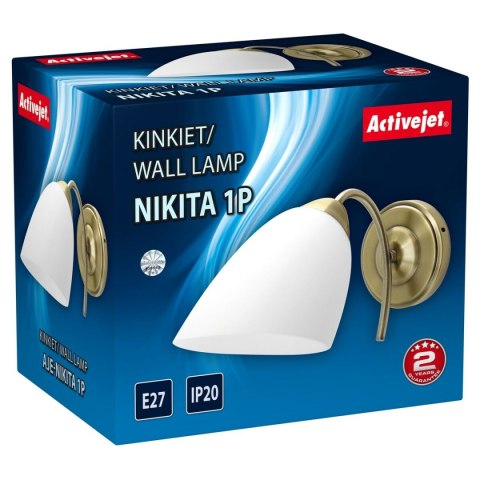 Kinkiet Ścienny Activejet NIKITA 1P Patyna Biały Metal Szkło 60 W 220-240 V 26 x 12 x 12,5 cm 30 x 12 x 15 cm (1 Części)