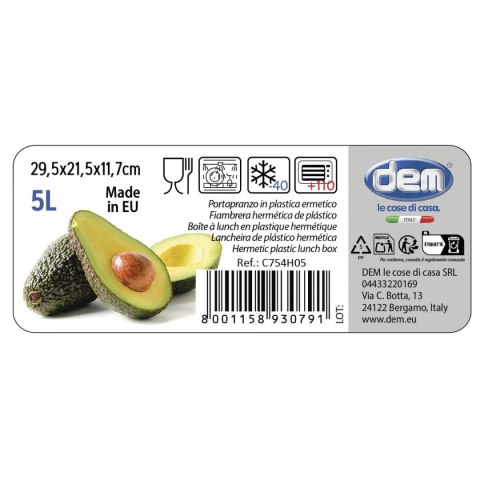 Prostokątne pudełko na lunch z pokrywką Dem 5 L Prostokątny 29,5 x 21,5 x 11,7 cm (8 Sztuk)