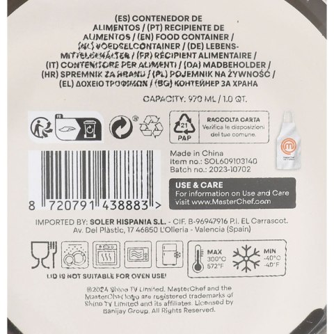 Hermetyczne pudełko na lunch MasterChef Szary Przezroczysty Okrągła 970 ml (6 Sztuk)