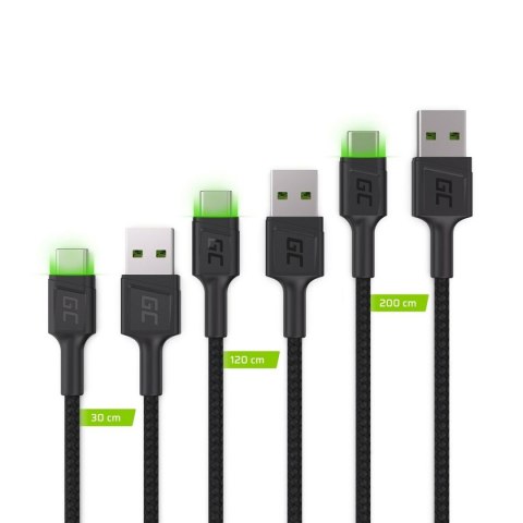 Adapter USB do USB-C Green Cell KABGCSET01 Czarny Kolor Zielony 2 m (3 Sztuk)