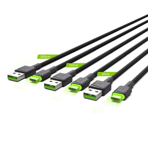 Adapter USB do USB-C Green Cell KABGCSET01 Czarny Kolor Zielony 2 m (3 Sztuk)