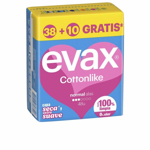 Podpaski Zwykłe ze Skrzydełkami Evax COTTONLIKE 48 Sztuk