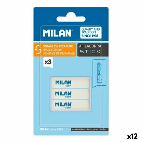 Zestaw gumek do ścierania Milan AFILABORRA STICK Biały 3 Części (12 Sztuk)