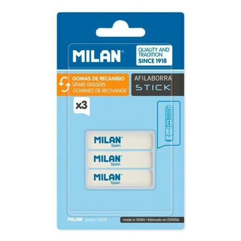 Zestaw gumek do ścierania Milan AFILABORRA STICK Biały 3 Części (12 Sztuk)