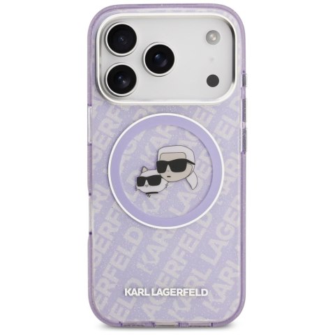 Etui Karl Lagerfeld IML Glitter Karl & Choupette Heads Logo MagSafe do iPhone 17 Pro fioletowy
