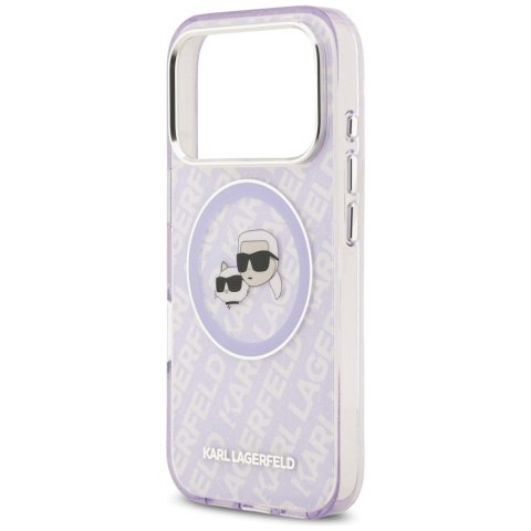 Etui Karl Lagerfeld IML Glitter Karl & Choupette Heads Logo MagSafe do iPhone 17 Pro fioletowy