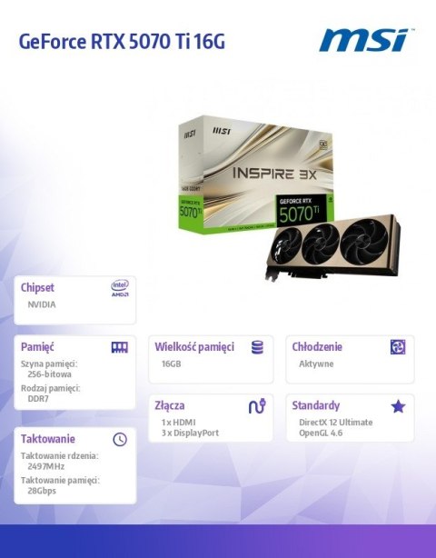 Karta graficzna GeForce RTX 5070 Ti 16G INSPIRE 3X OC PLUS GDDR7 256bit