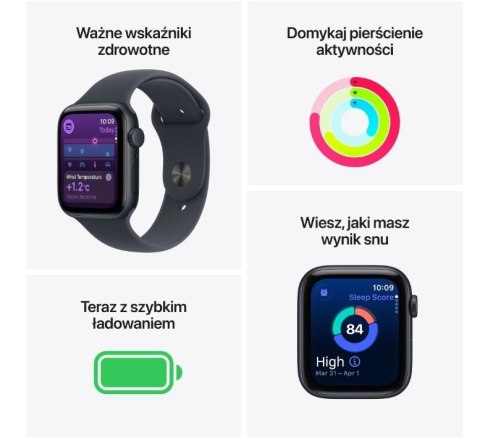 Watch SE 3 GPS koperta 44 mm z aluminium w kolorze księżycowej poświaty, pasek sportowy w kolorze księżycowej poświaty - rozmiar