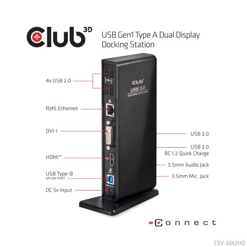 CLUB3D SenseVision USB3.0 Dual Display Docking Station