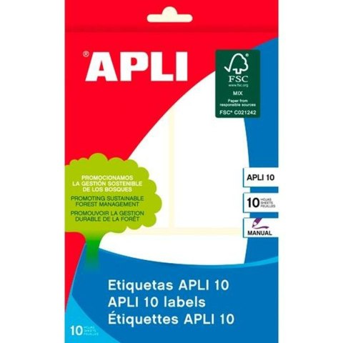 Etykiety samoprzylepne Apli Biały Papier 10 Kartki 53 x 100 mm (10 Sztuk)