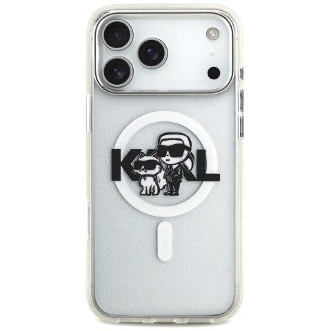 Etui Karl Lagerfeld IML Glitter Karl & Choupette Sketch Logo MagSafe do iPhone 17 Pro Max przezroczysty
