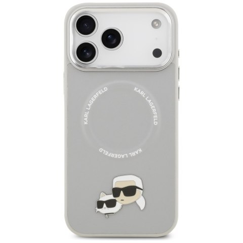Etui Karl Lagerfeld Karl & Choupette Pins MagSafe do iPhone 17 Pro Max szary