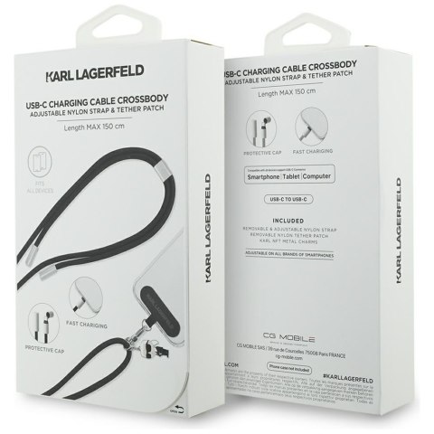 Uniwersalna smycz kabel Karl Lagerfeld CBDY Ikonik Charm USB-C/USB-C czarny