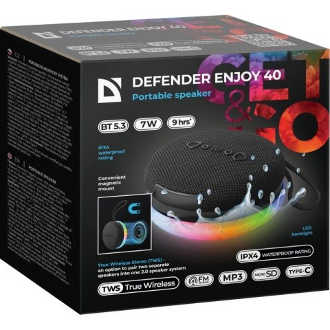DEFENDER GŁOŚNIK ENJOY 40 7W BLUETOOTH 5.3, PODSWIETLENIE LED 65141