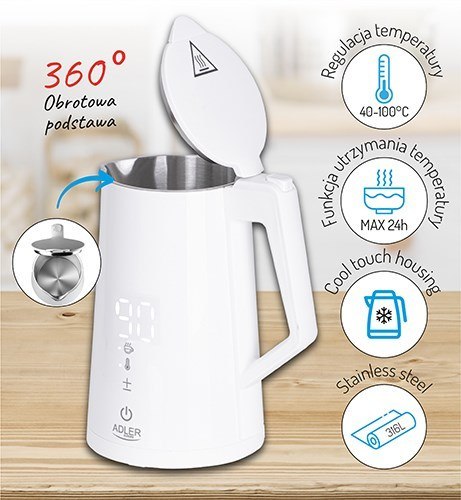 CZAJNIK ELEKTRYCZNY ADLER AD 1345W BIAŁY