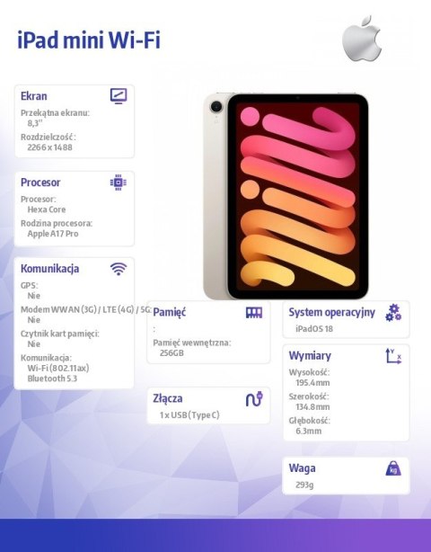 IPad mini Wi-Fi 256GB Księżycowa poświata