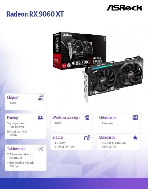 Karta graficzna Radeon RX 9060 XT CHALLENGER 16GB GDDR6 128bit 2DP/HDMI