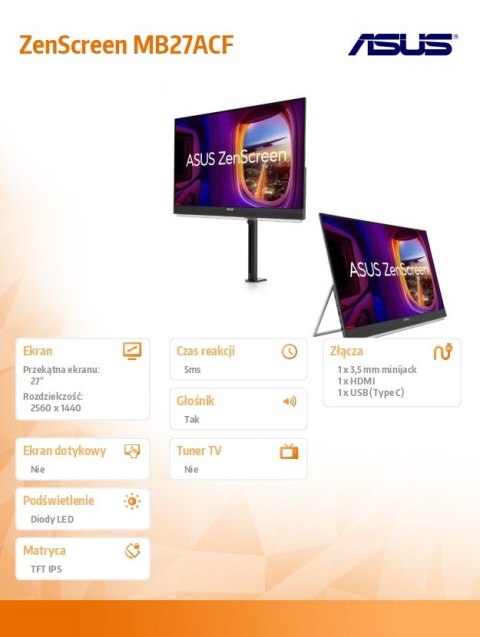 Monitor 27 cali MB27ACF ZEN SC IPS QHD100Hz USB-C HDMI
