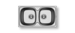 Pyramis E78 2B 100138801 (78 x 43,5 cm) Zlewozmywak stalowy gładki polerowany, 2 komory, srebrny