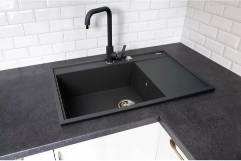 Zlewozmywak granitowy PYRAMIS CAMEA (79x50) 1B 1D L karbon 070058501 zlew jednokomorowy z ociekaczem czarny