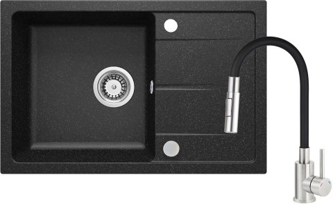 Zlewozmywak granitowy z baterią z giętą wylewką