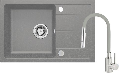 Zlewozmywak granitowy z baterią z giętą wylewką