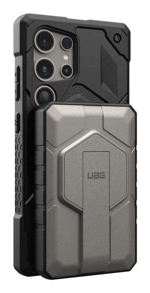 Powerbank UAG Rugged 10K - 10000 mAh z podstawką, ładowanie bezprzewodowe 10W, kompatybilny z MagSafe, kabel w zestawie (black/t